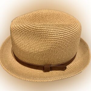 NWOT-Tan Brimmed Straw Fedora Style Hat by Lanzom- Men/Women Unisex Size -M